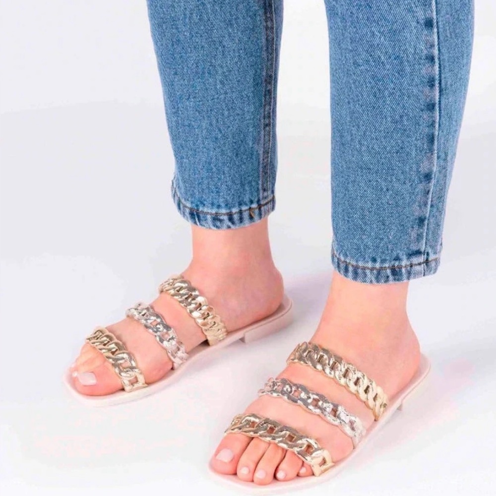 Melissa + Camilla Coutinho Gold and Silver Chain FEEL Strap Sandals